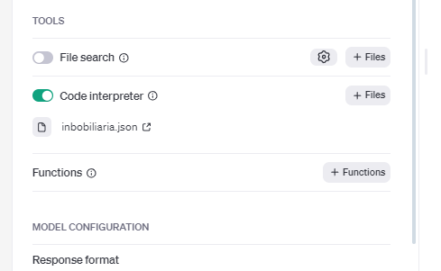 Example of function setup in ChatGPT